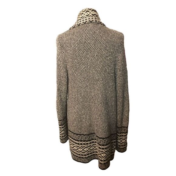 Heavy wool Lucky Brand aztec black and cream colored open front long line cardig - Picture 6 of 11